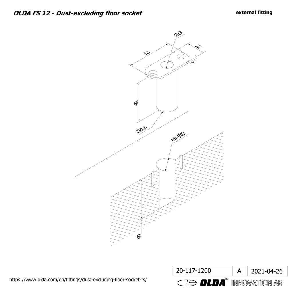 Dust excluding floor socket OLDA FS – Olda