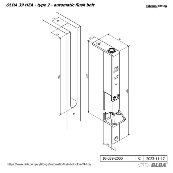 Automatic flush bolt <br>OLDA 39 HZA